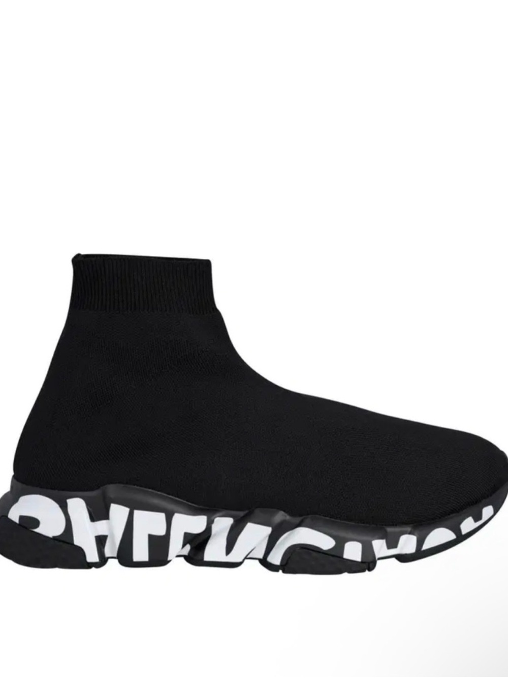 Authentic Balenciaga Black Knit Sock Sneaker with Bold White Graphic Sole